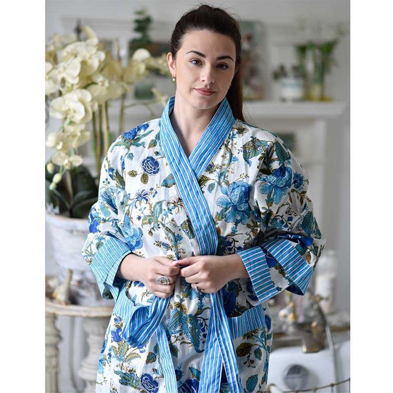 Ladies Dressing Gown - Mary Blue Rose