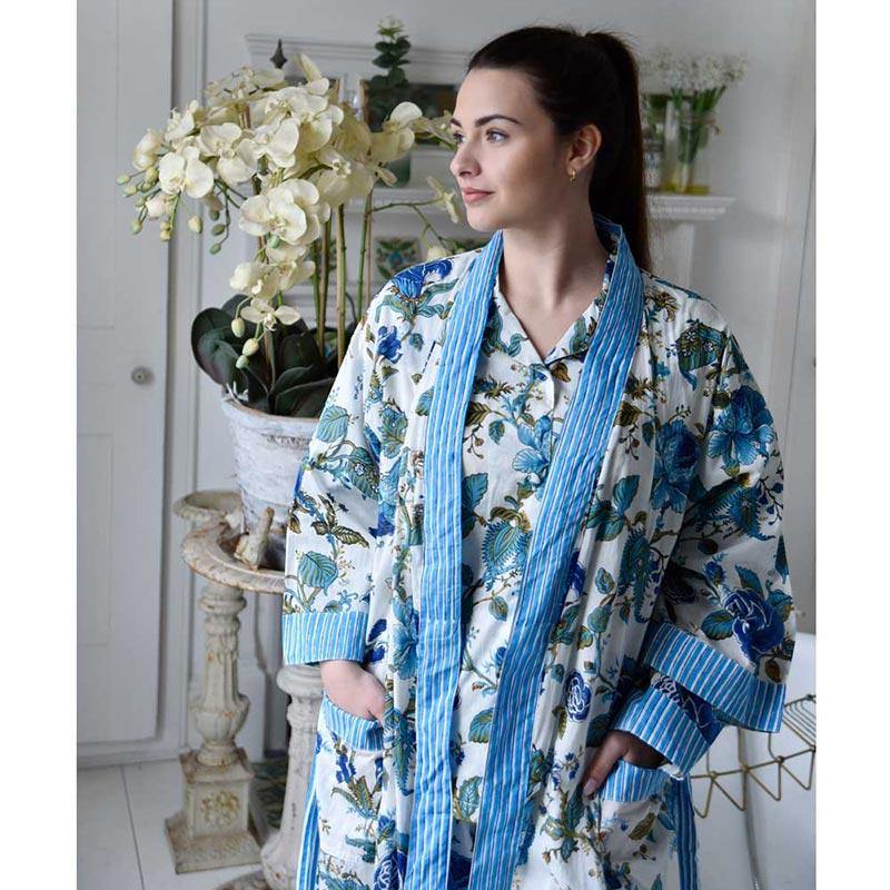 Ladies Dressing Gown - Mary Blue Rose