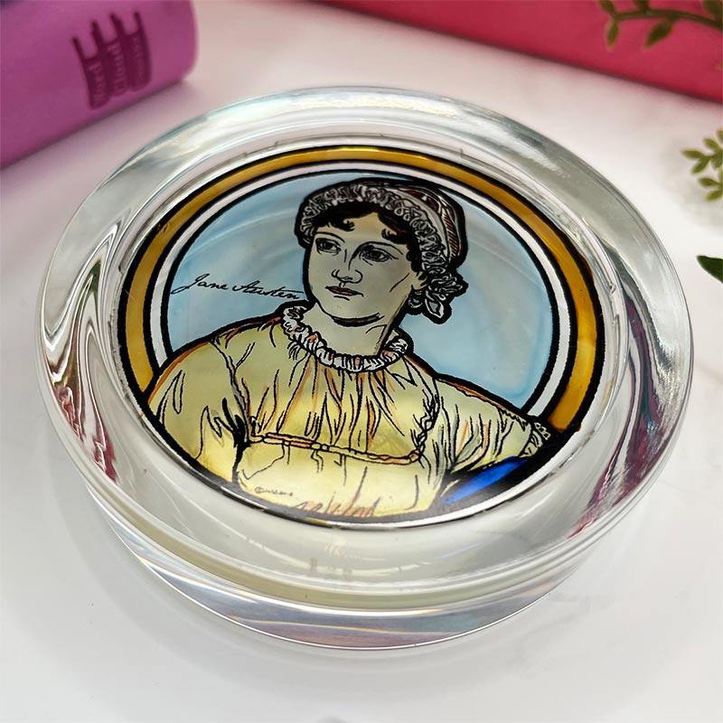 Jane Austen Hand Painted 'Stained Glass' Paperweight