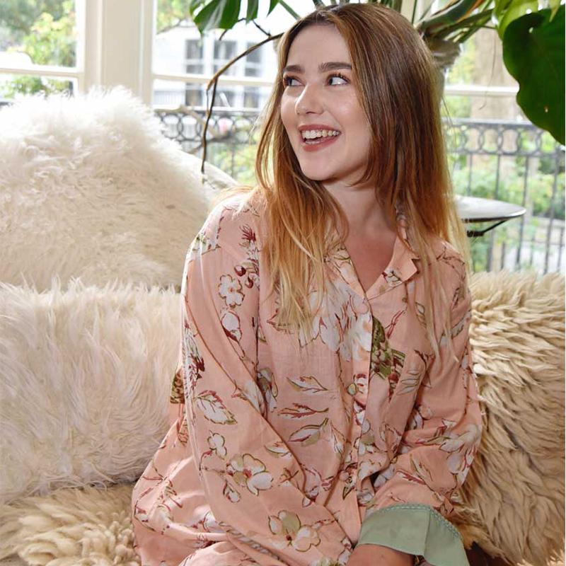 Georgina Ladies Pyjamas - Peach Blossom - JaneAusten.co.uk