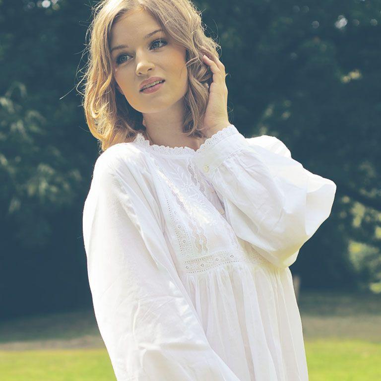 Polo Long Sleeve Cotton Regency Nightdress - JaneAusten.co.uk