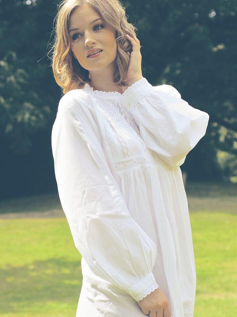 Polo Long Sleeve Cotton Regency Nightdress - JaneAusten.co.uk