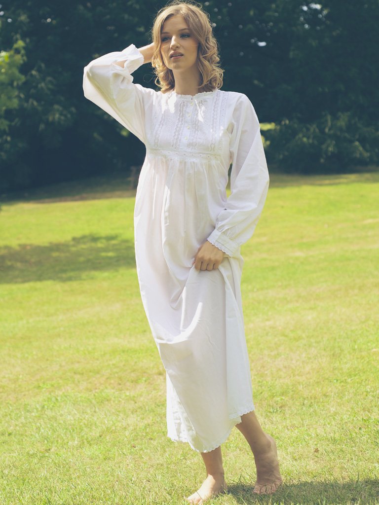 Polo Long Sleeve Cotton Regency Nightdress - JaneAusten.co.uk