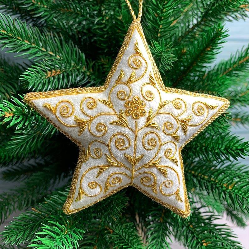 Hand Crafted White Star Christmas Decoration - JaneAusten.co.uk