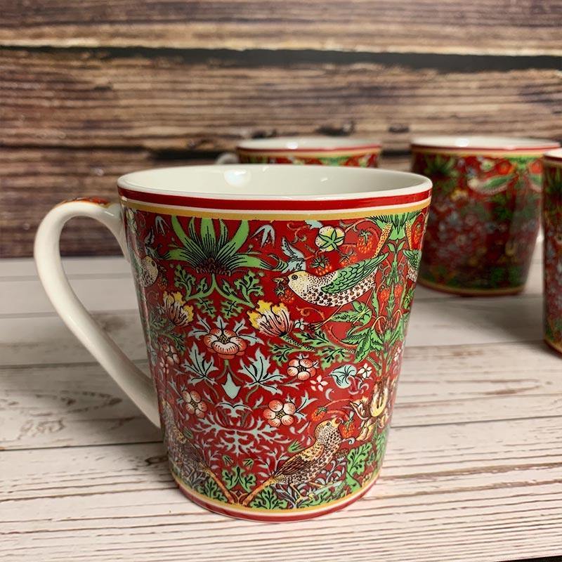 Set of 4 William Morris Strawberry Thief Mugs - JaneAusten.co.uk