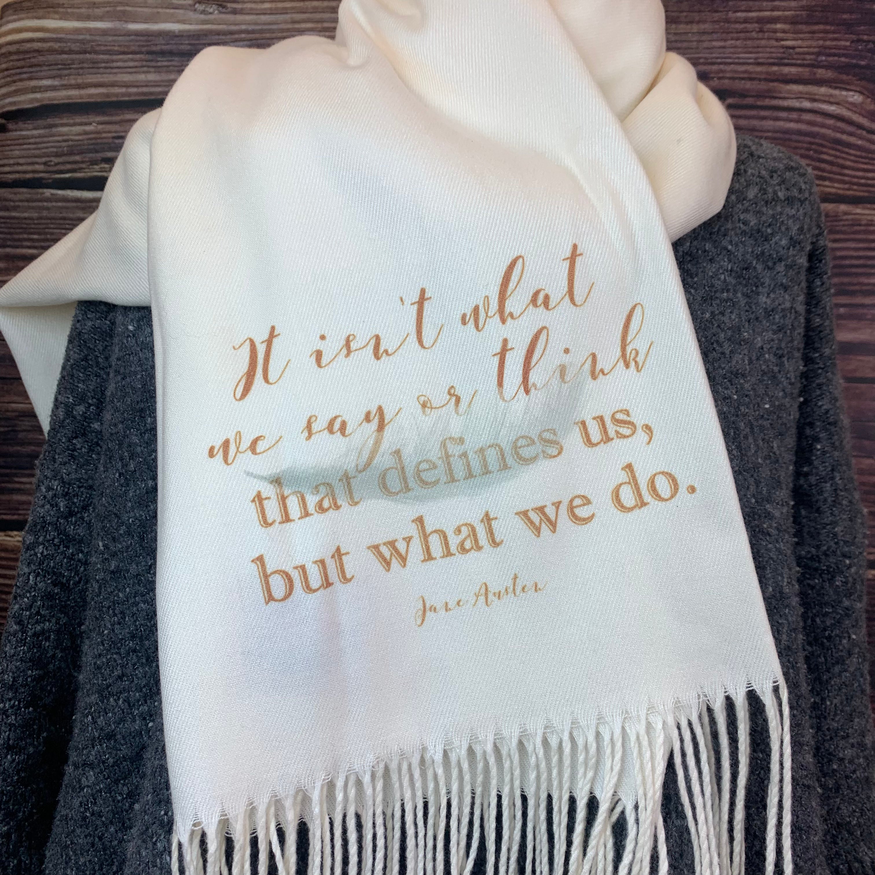 Cashmere-Feel Inspiring Jane Austen Quote Scarf - Cream - JaneAusten.co.uk