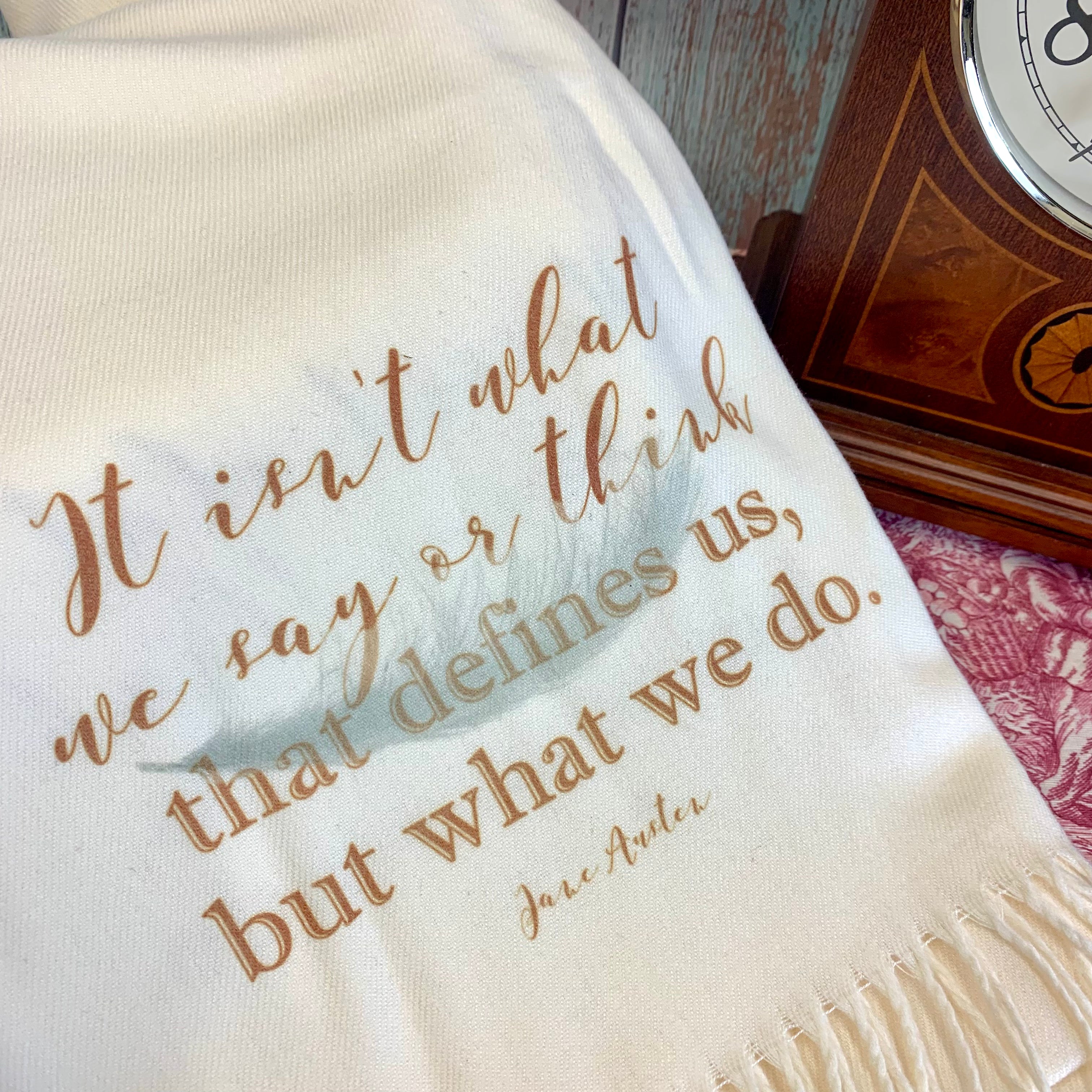 Cashmere-Feel Inspiring Jane Austen Quote Scarf - Cream - JaneAusten.co.uk
