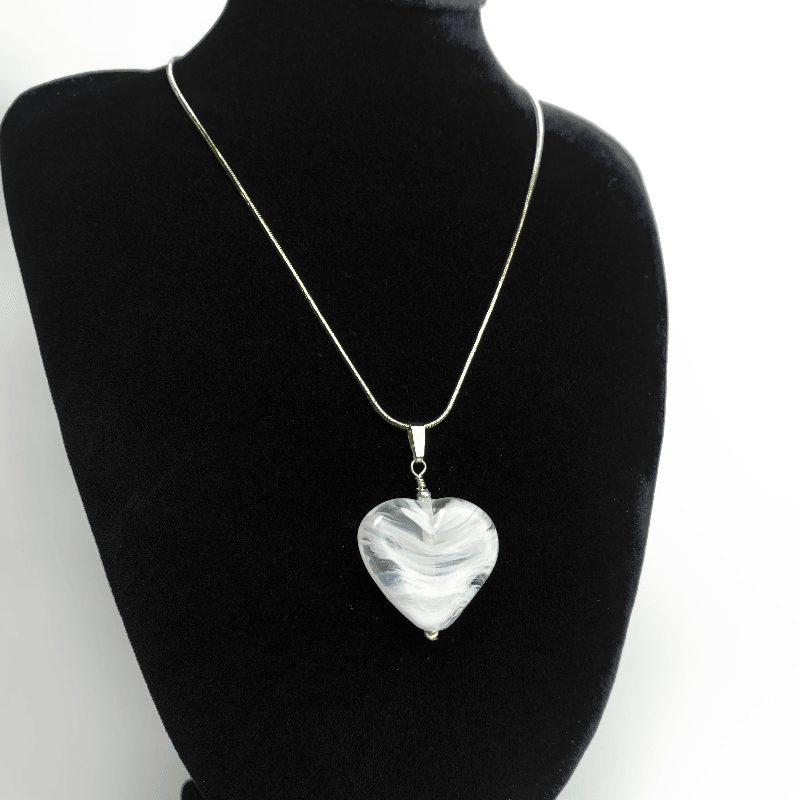 Heart of Bath Necklace. The swirled glass pendent hangs from the sterling silver chain. A lovely gift for a lover of Regency Bath and Jane Austen