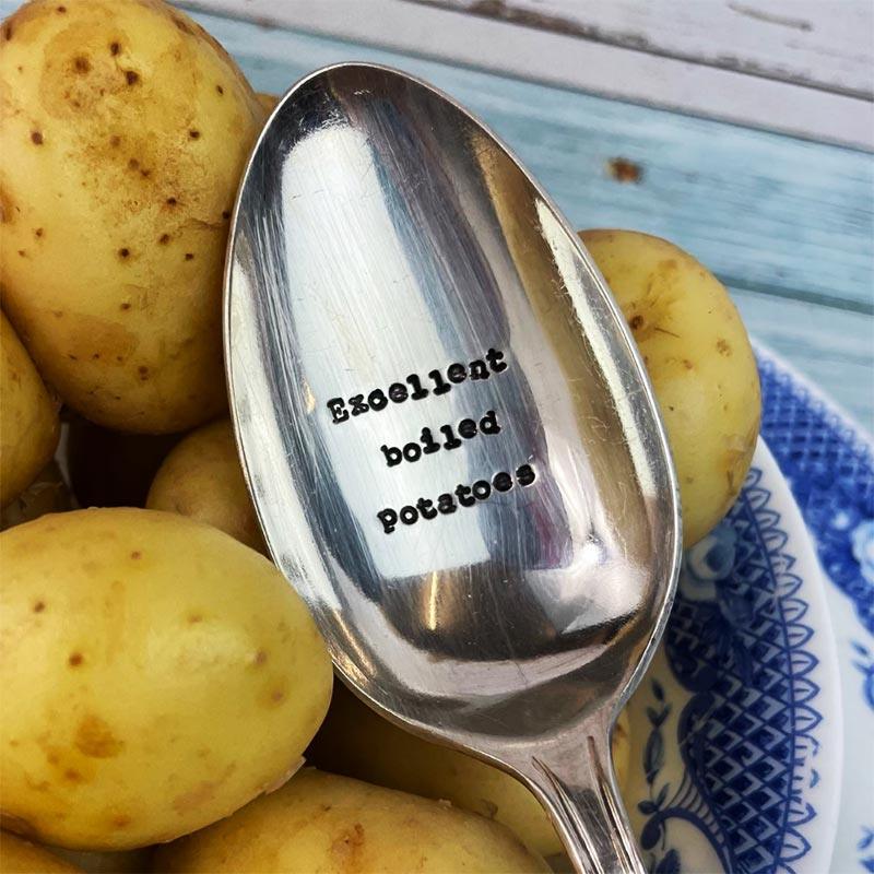 "Excellent boiled potatoes" Vintage Serving Spoon - with potatoes