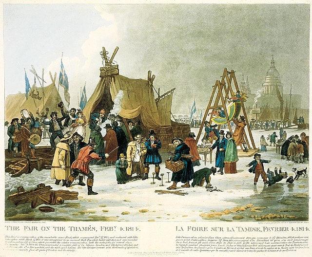 The Frost Fair of 1814 on the River Thames in London  Painting by Luke Clenell, entitled The Fair on the Thames, Feb'y 4th 1814