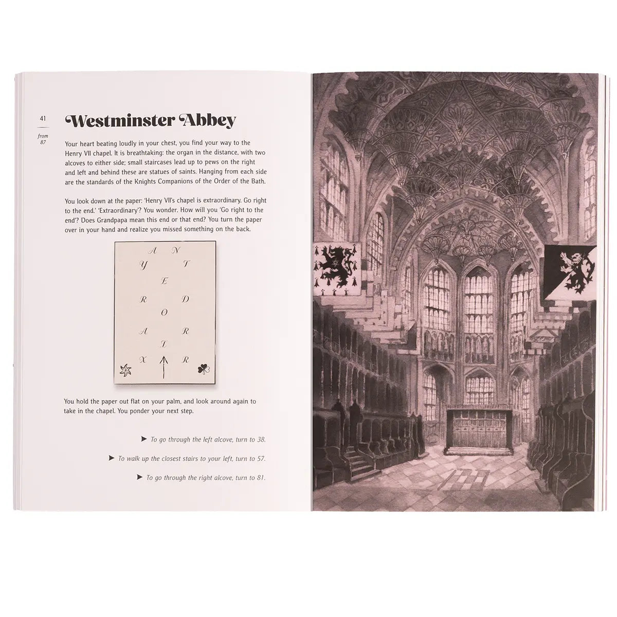 The Westminster Abbey puzzle and illustration from the Jane Austen Puzzle Adventure Book
