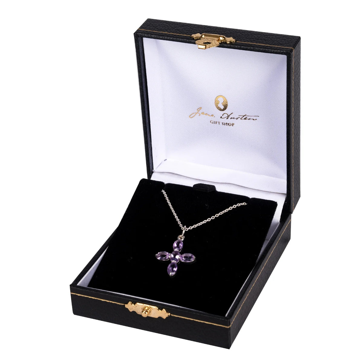 Charlotte cross necklace n Jane Austen branded jewellery box.