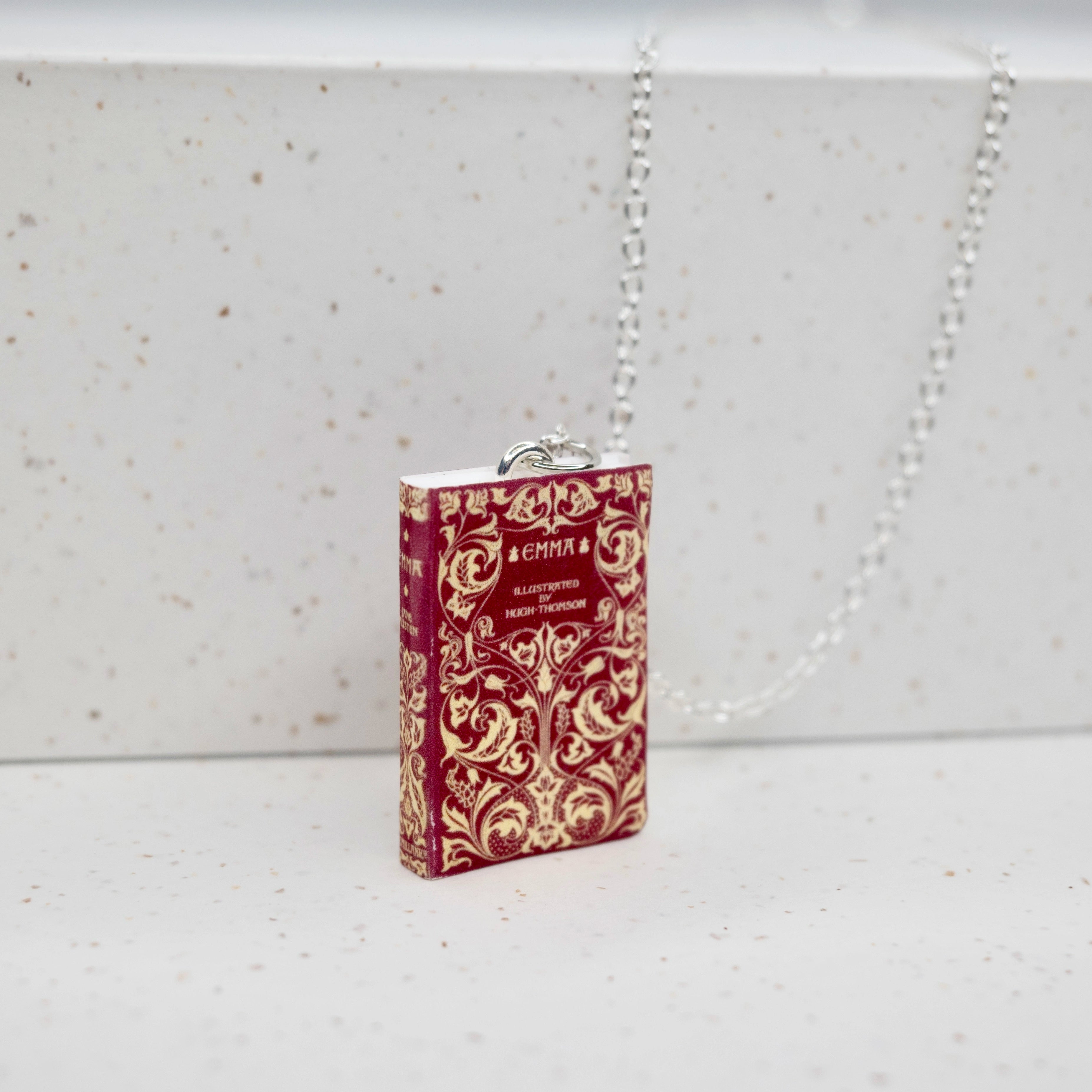 'Emma' Book Cover Necklace in Silver