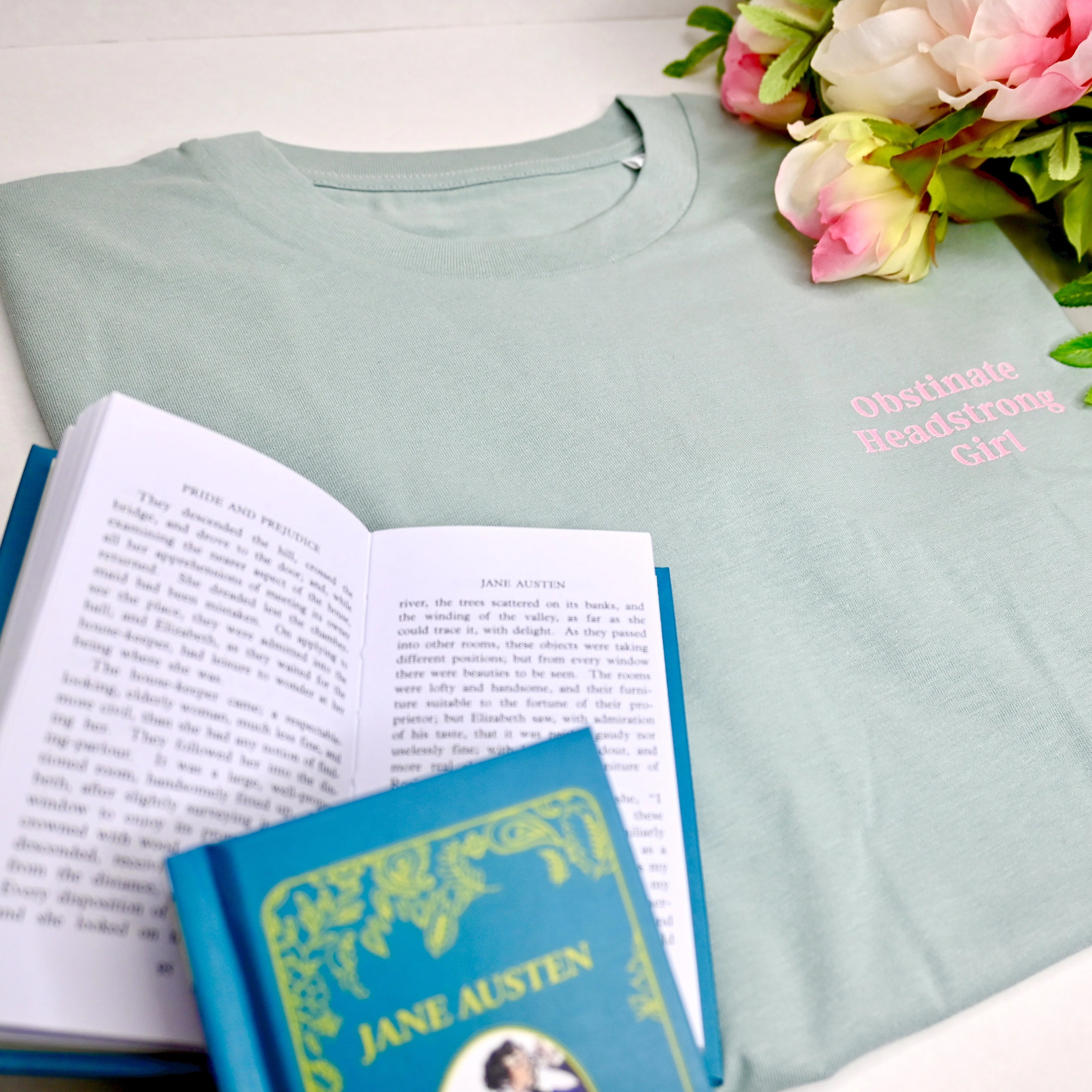 'Obstinate Headstrong Girl' Quote T-Shirt in Green