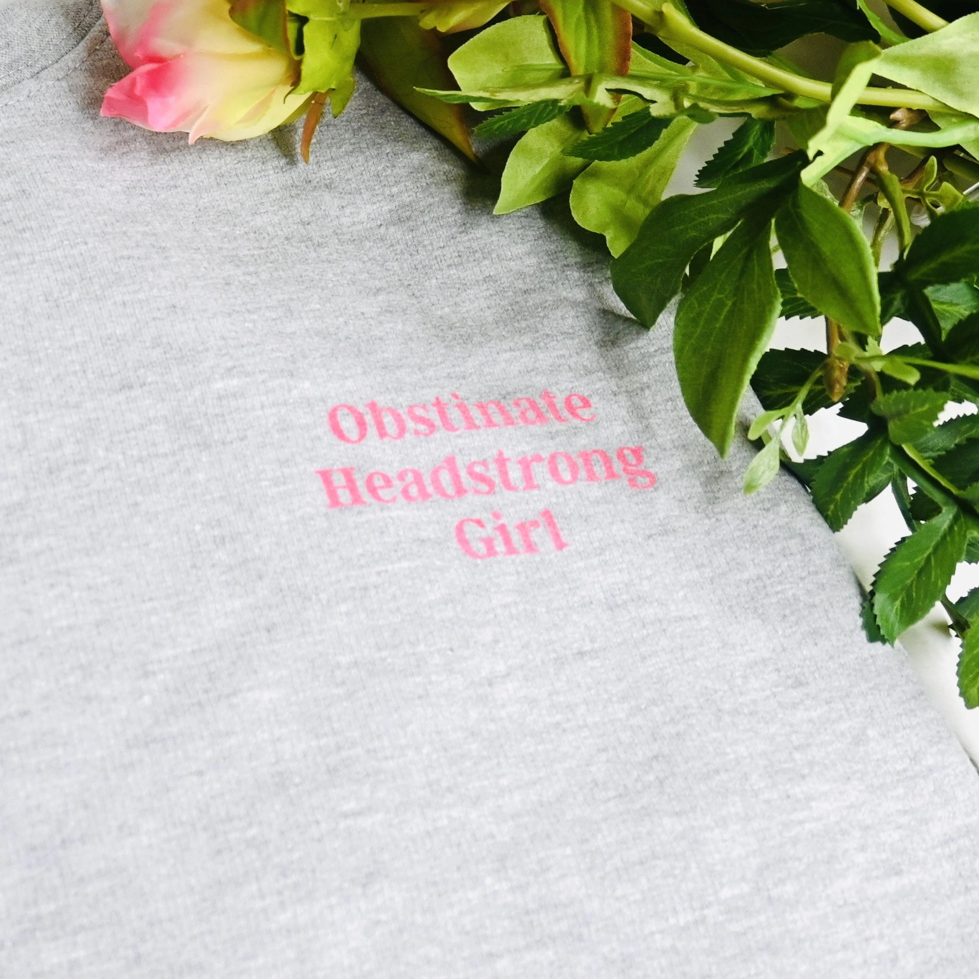 'Obstinate Headstrong Girl' Quote Sweater in Soft Grey