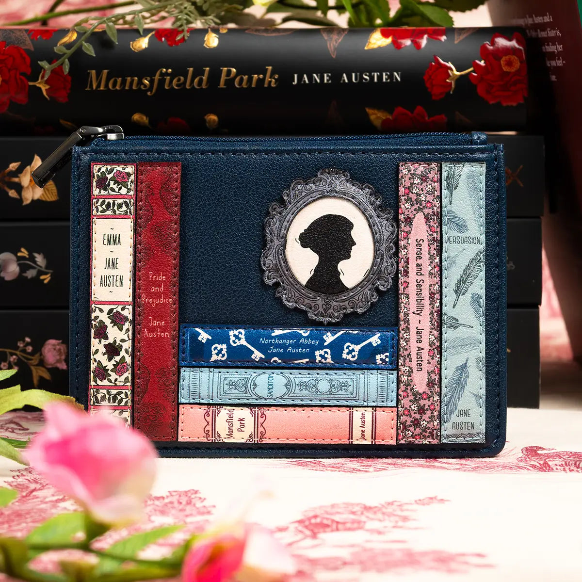 Jane Austen Book Club Zip Top Purse Navy