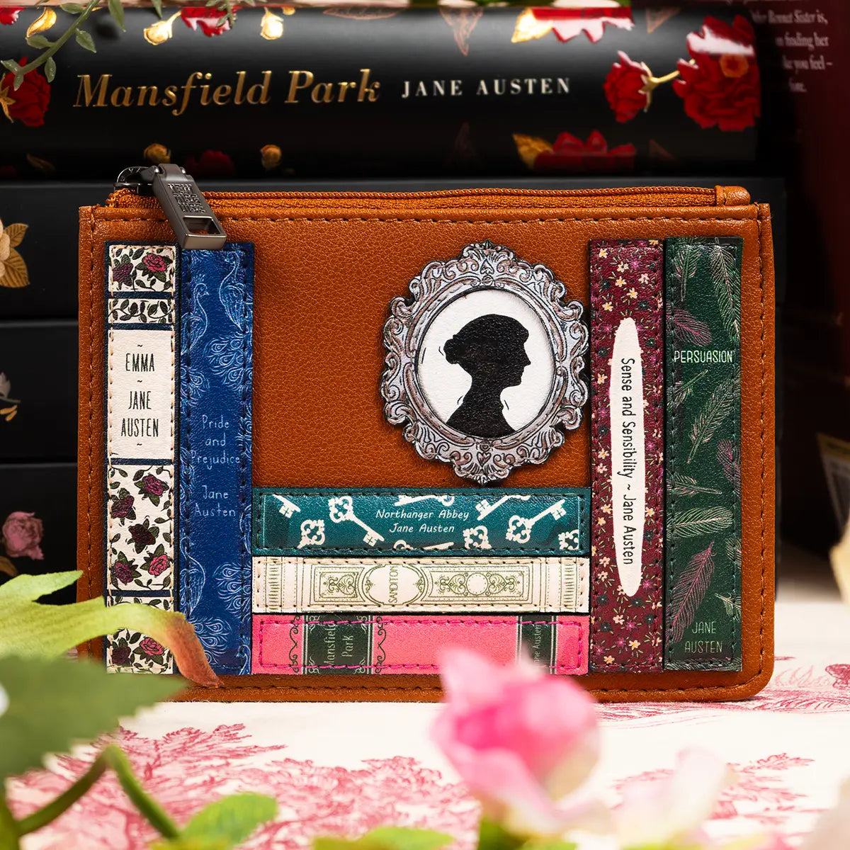 Jane Austen Book Club Zip Top Purse Tan
