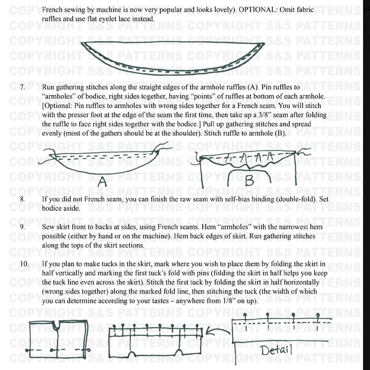 a snippet of instructions for a regency dress e-pattern