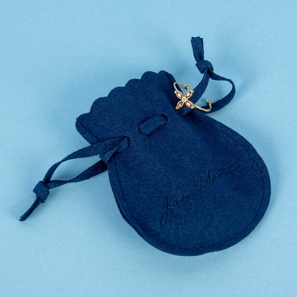 Blue felt drawstring bag