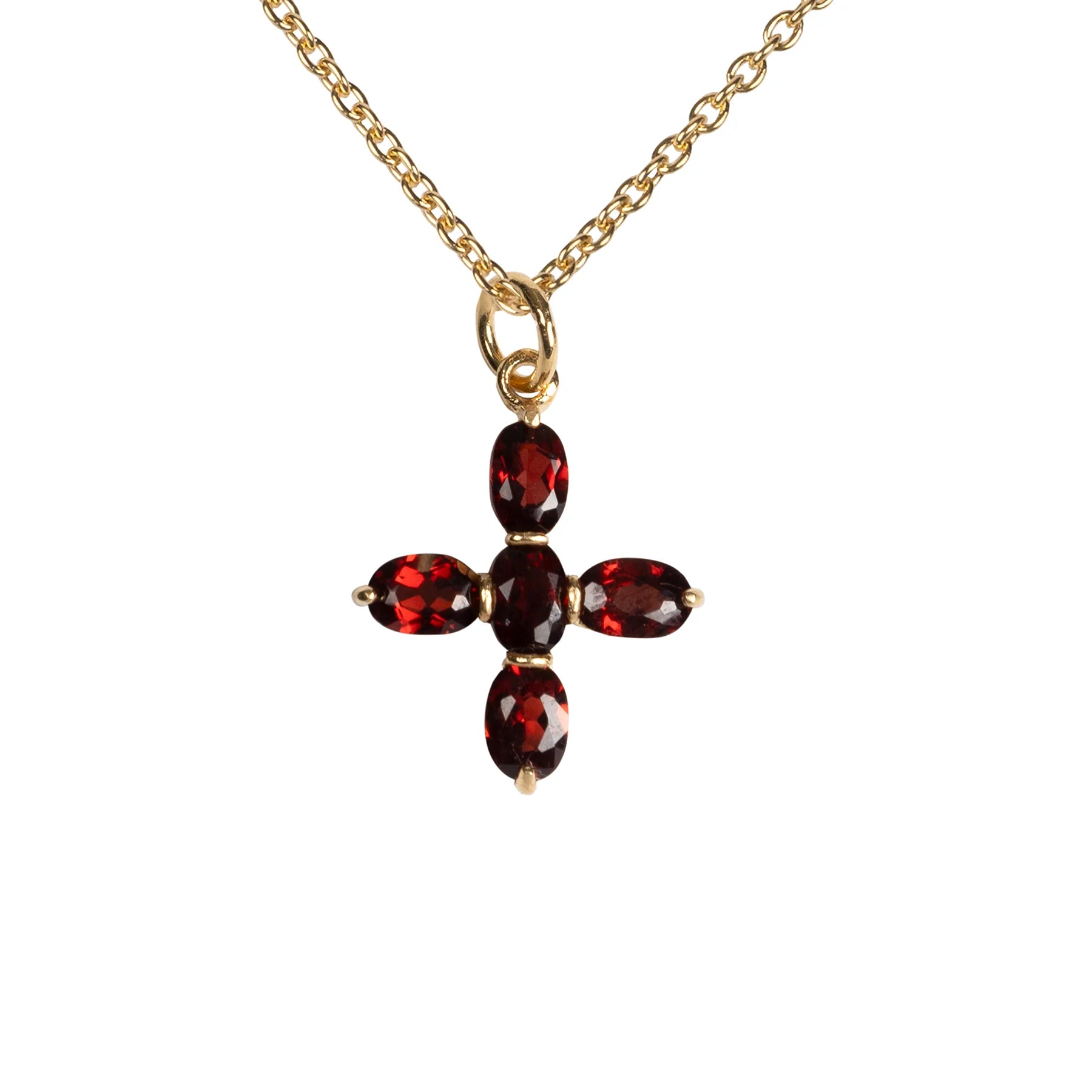 Garnet Elizabeth Bennet e collana a croce argento placcata d'oro