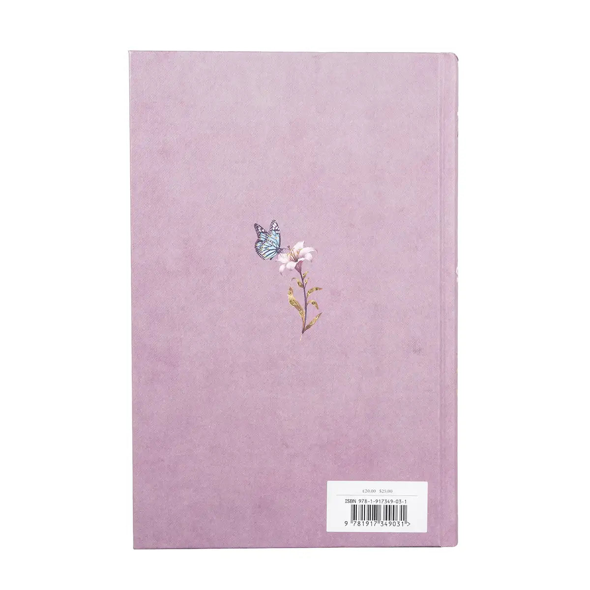 Pink book with floral and butterfly design on a white background