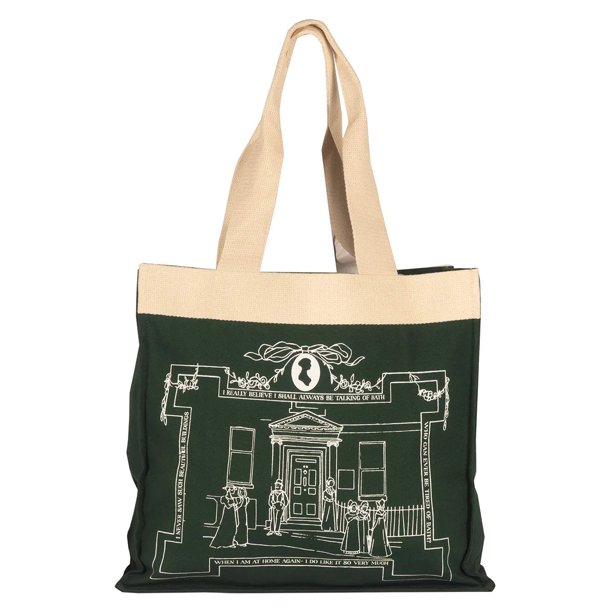 Jane Austen Tote Bag in Green side view