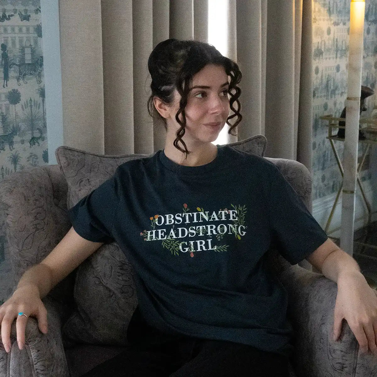Model sat in an armchair in the Queensberry Hotel, Bath.