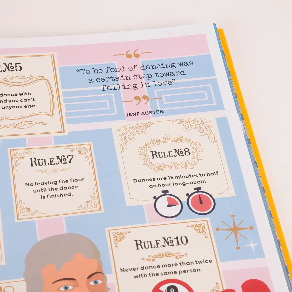 Interior page of Jane Austen Great Lives in Graphics featuring the rules of balls