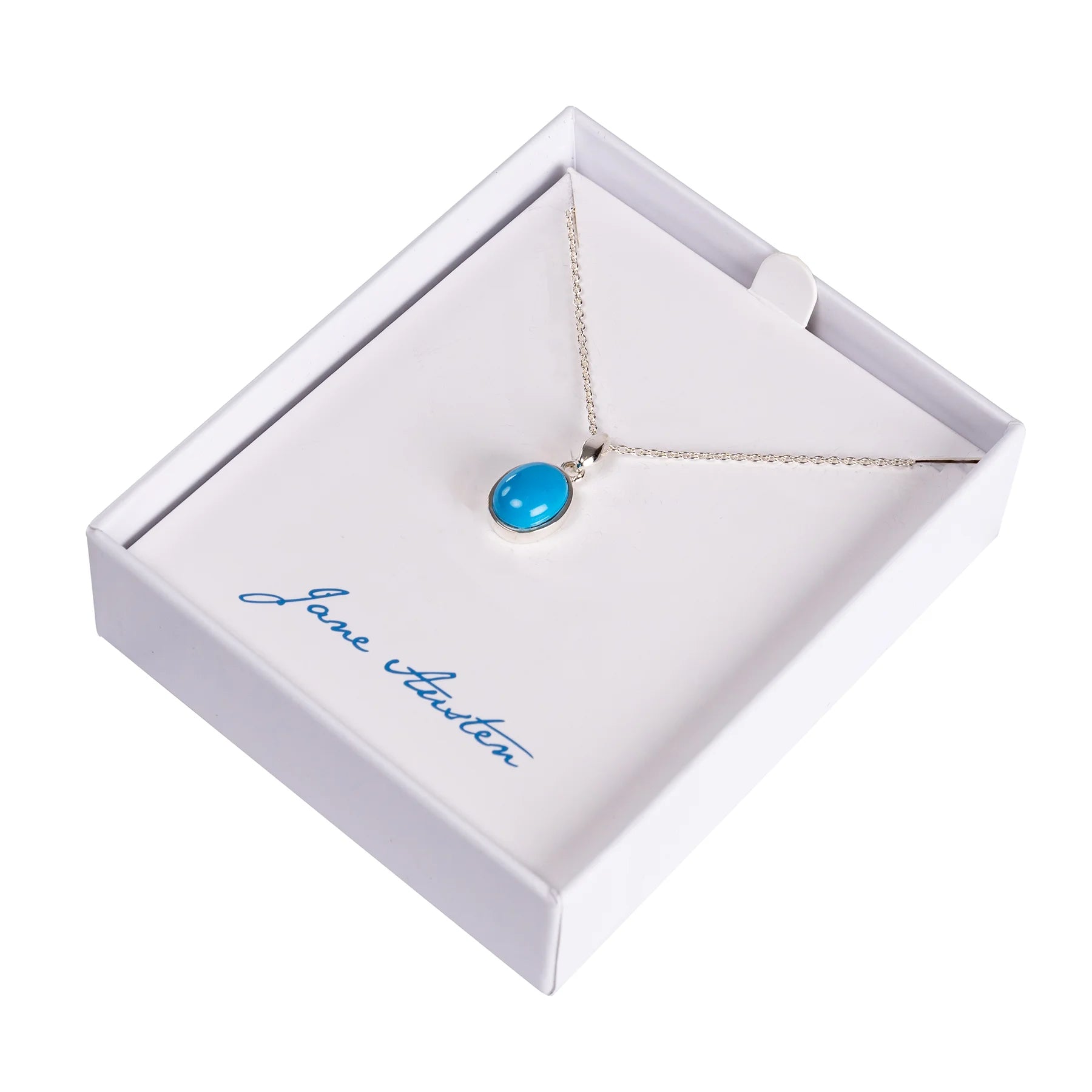 Turquoise Pendant on a silver Necklace in a white box