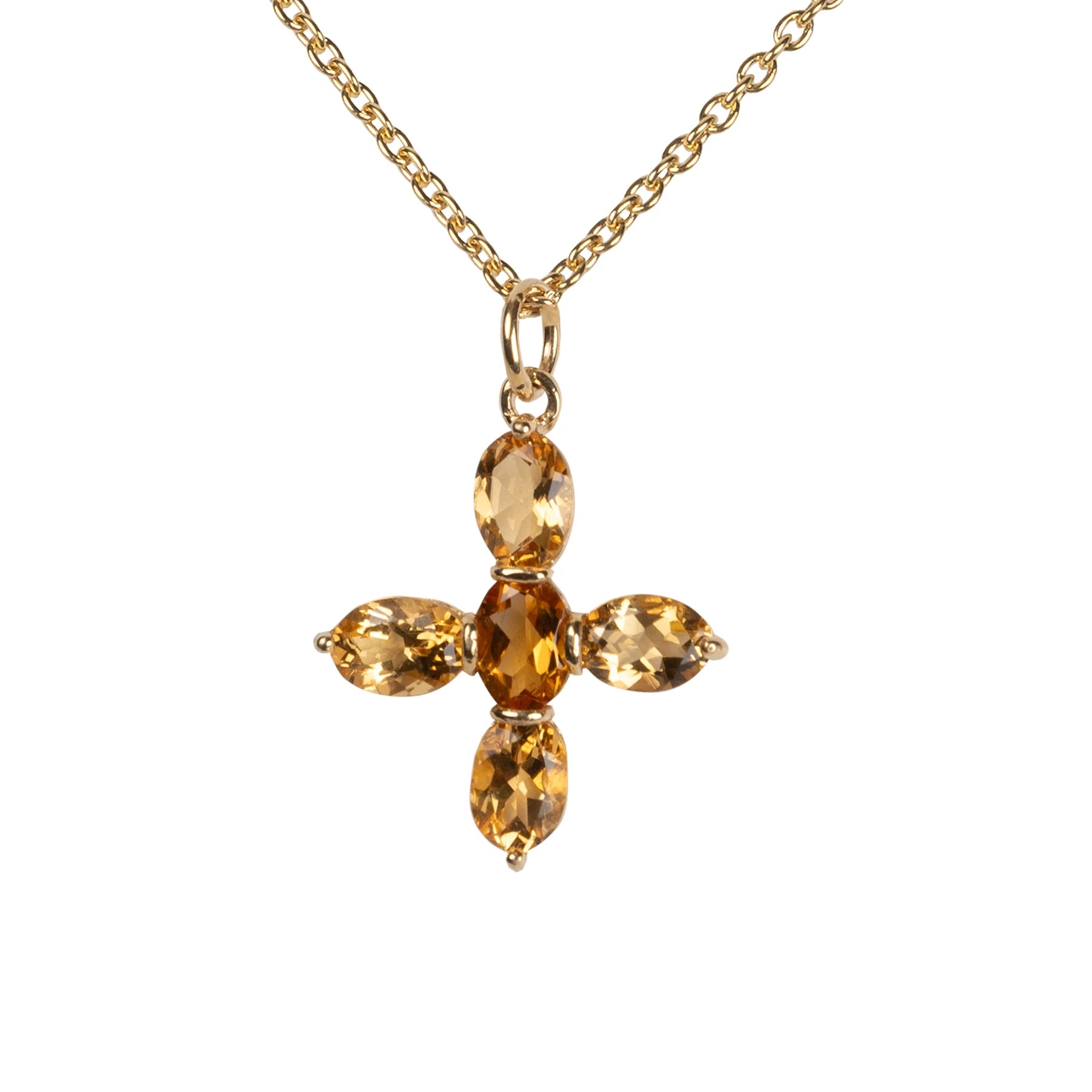 Close up of Jane Austen Citrine replica Topaz cross Necklace in gold