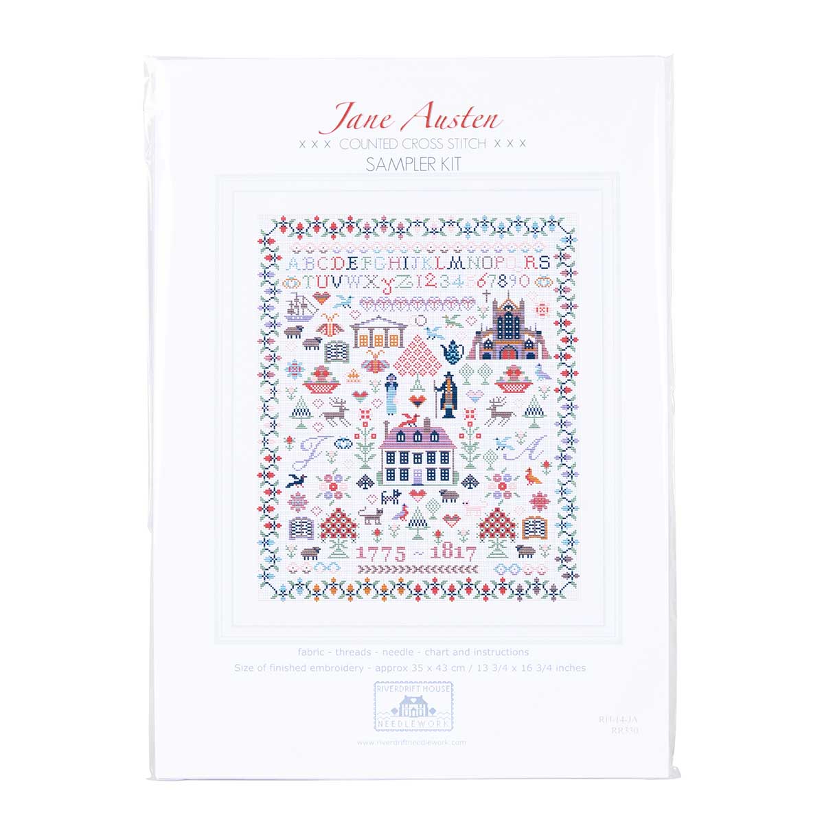 Jane Austen Cross Stitch - Kit campionatore di vita di Jane Austen