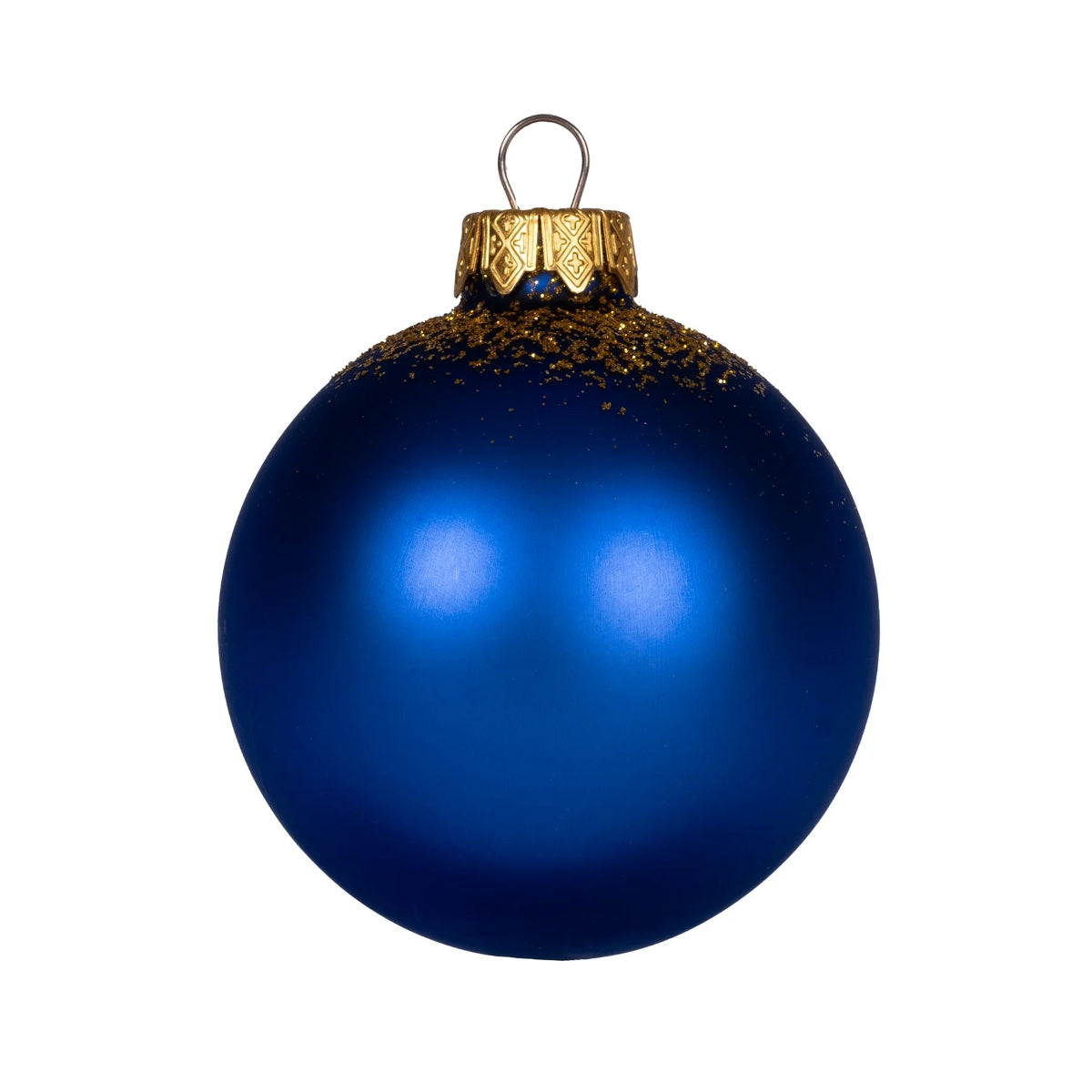 Close up of the plain reverse side of a bauble on a white background.