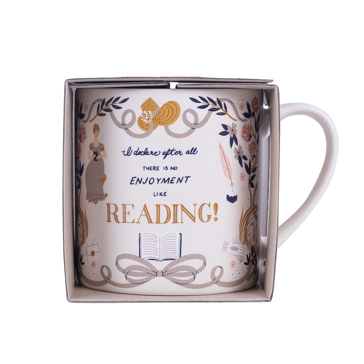 Image shows mug wwrapped in the packaging.