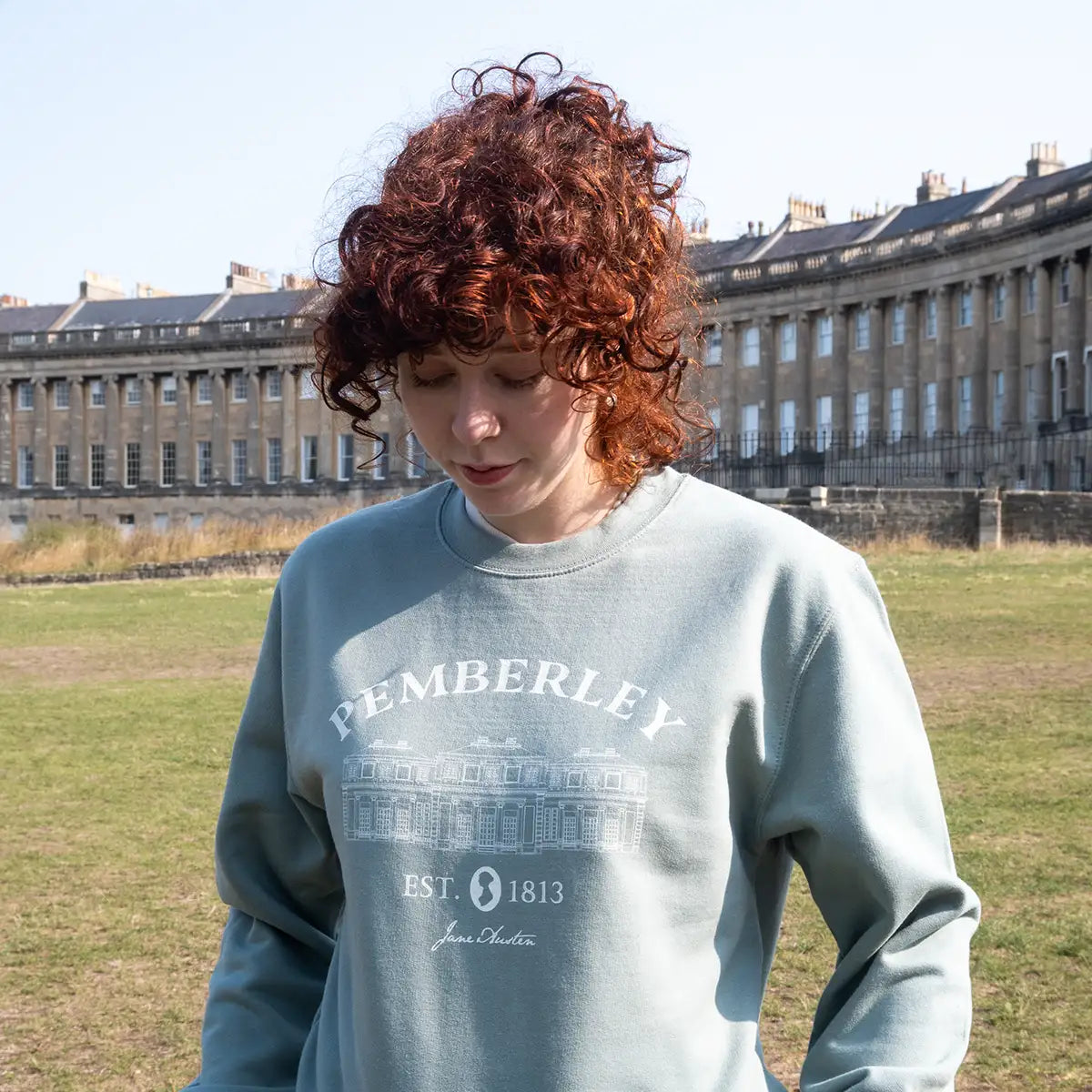 Model wearing Pemberley Sweater in Green size S