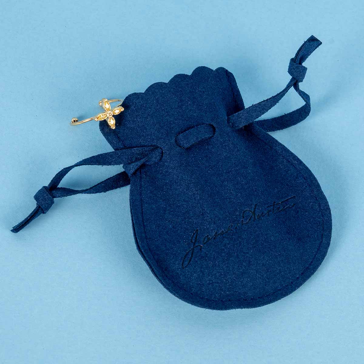 Blue felt drawstring bag