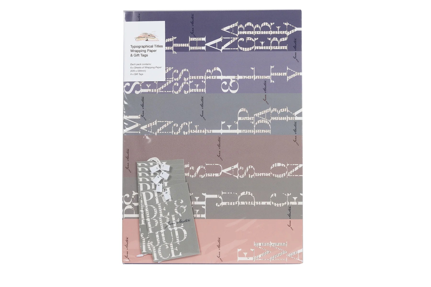 Jane Austen Typografie Wrapping Paper mit 6-Blatt-Verpackung