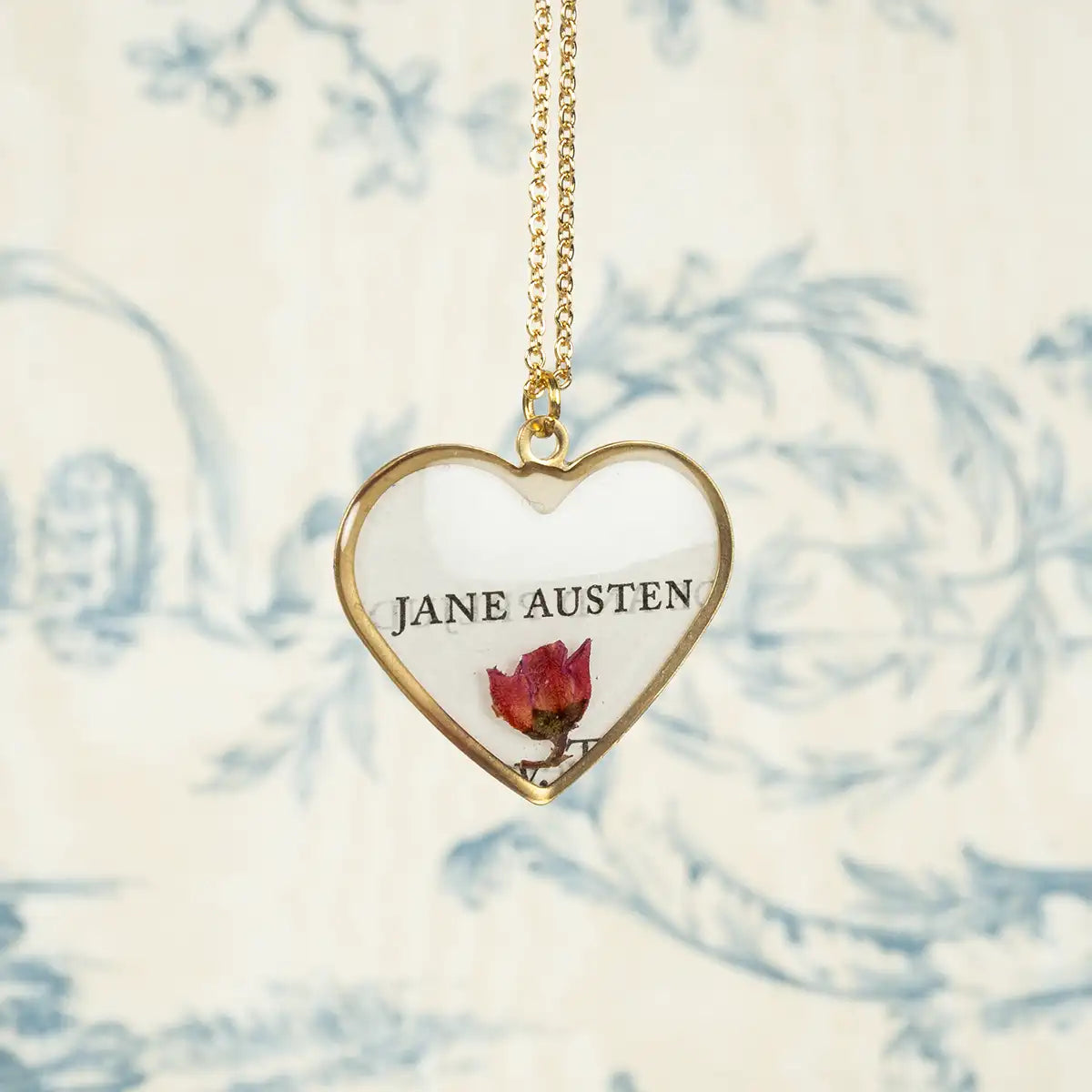 Jane Austen Heart Flower Necklace
