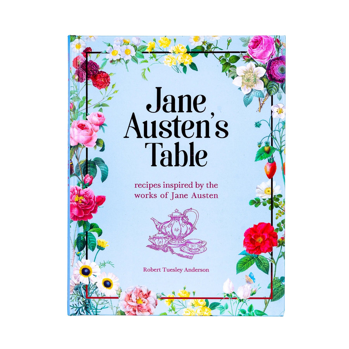 Cover of Jane Austen's Table- a light blue book with a floral boarder.
