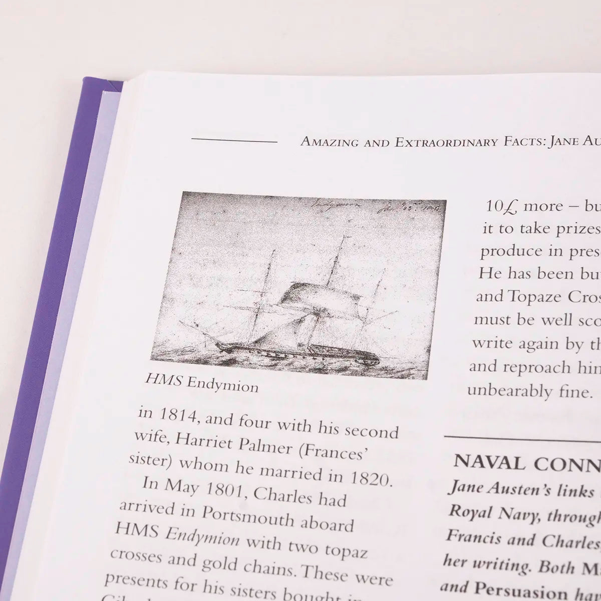 Interior page of Amazing and Extraordinary Facts Jane Austen featuring the HMS Endymion
