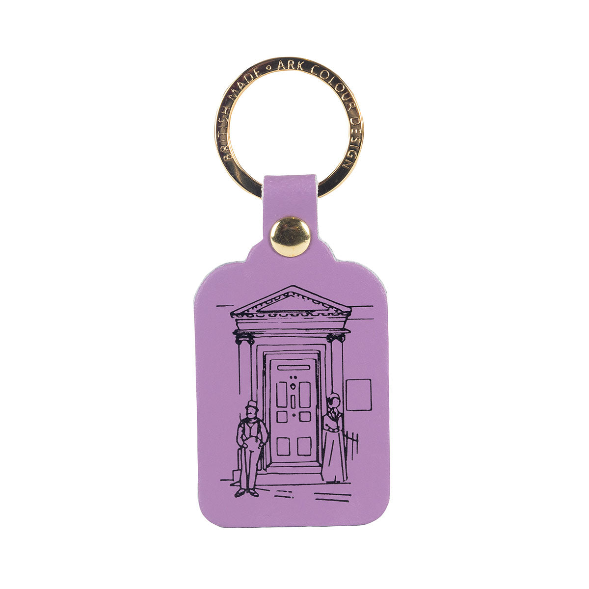 A Lilac Leather Keyring with regency doorway embossed in black