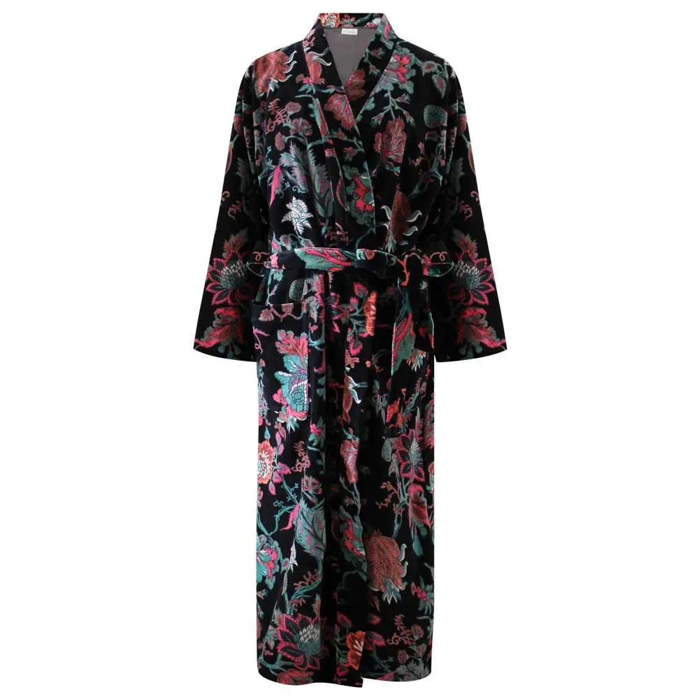 Luxurious Regency Robe with Exotic Flowers in Black