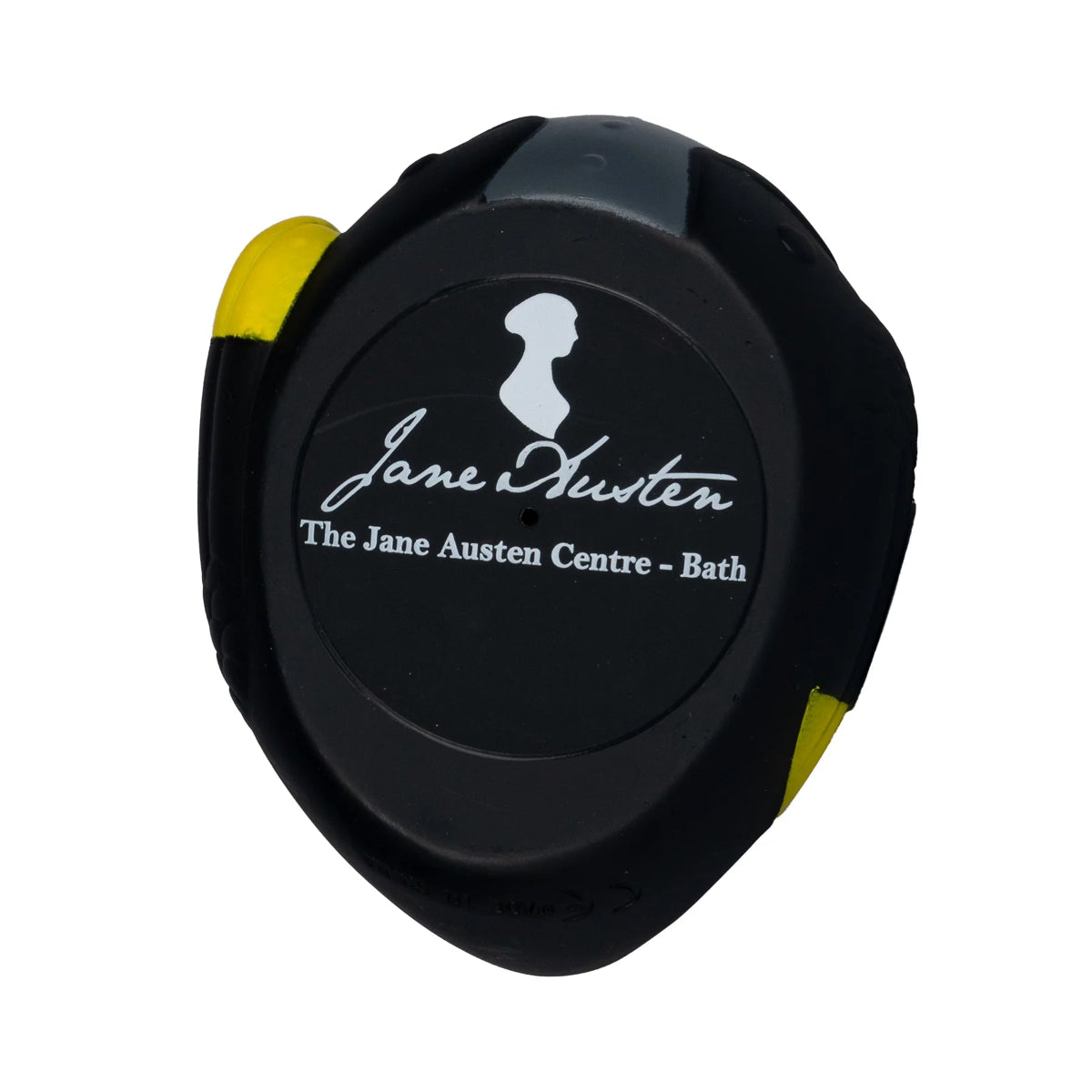 Base view of the Mr Darcy duck showing the Jane Austen Centre branding.
