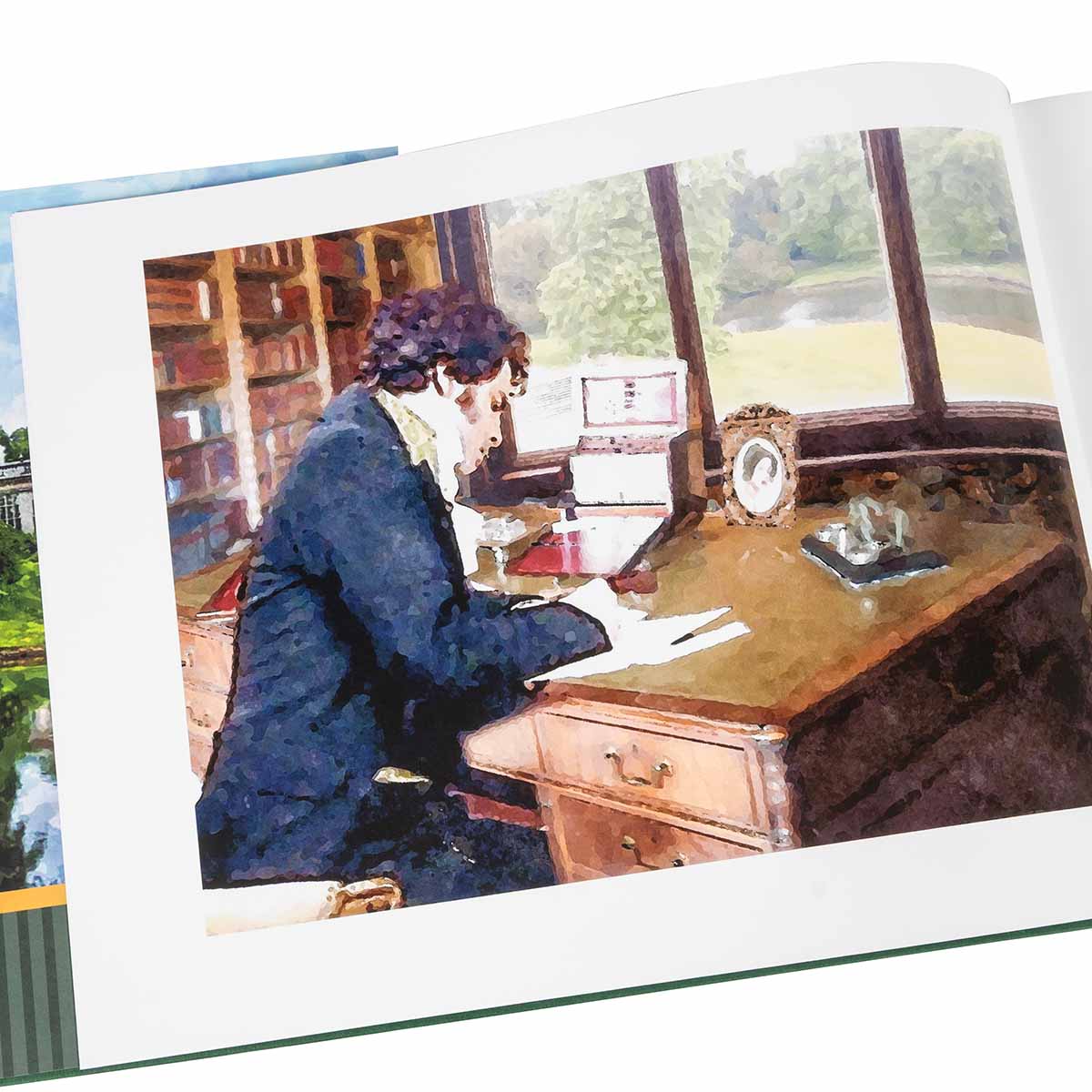 Mr. Darcy painting of him sat at a desk writing