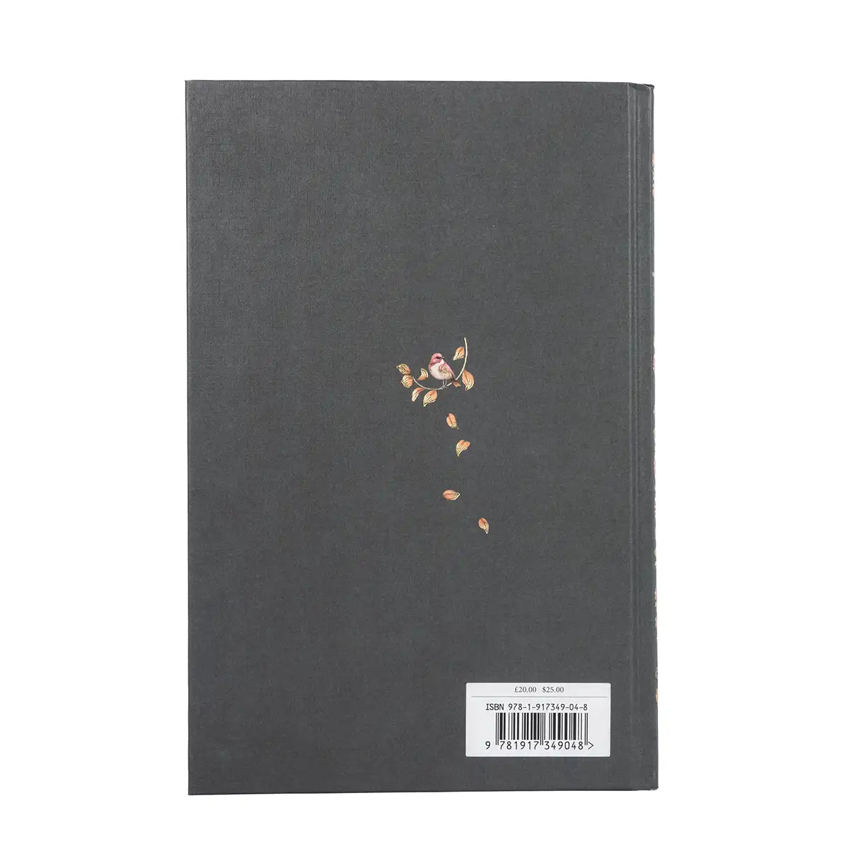 Back of book with floral design and barcode on a white background