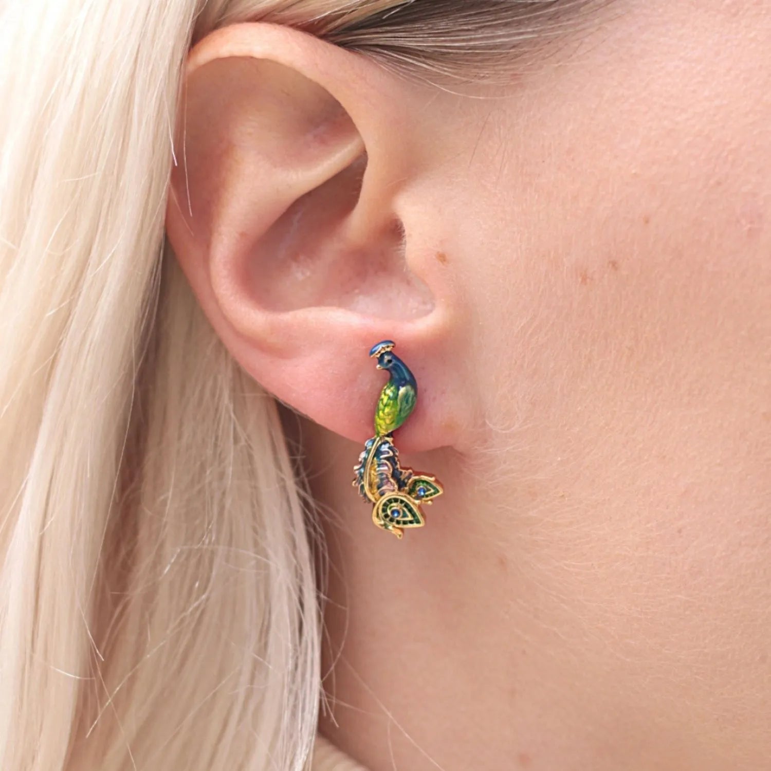 Peacock Enamelled Earrings