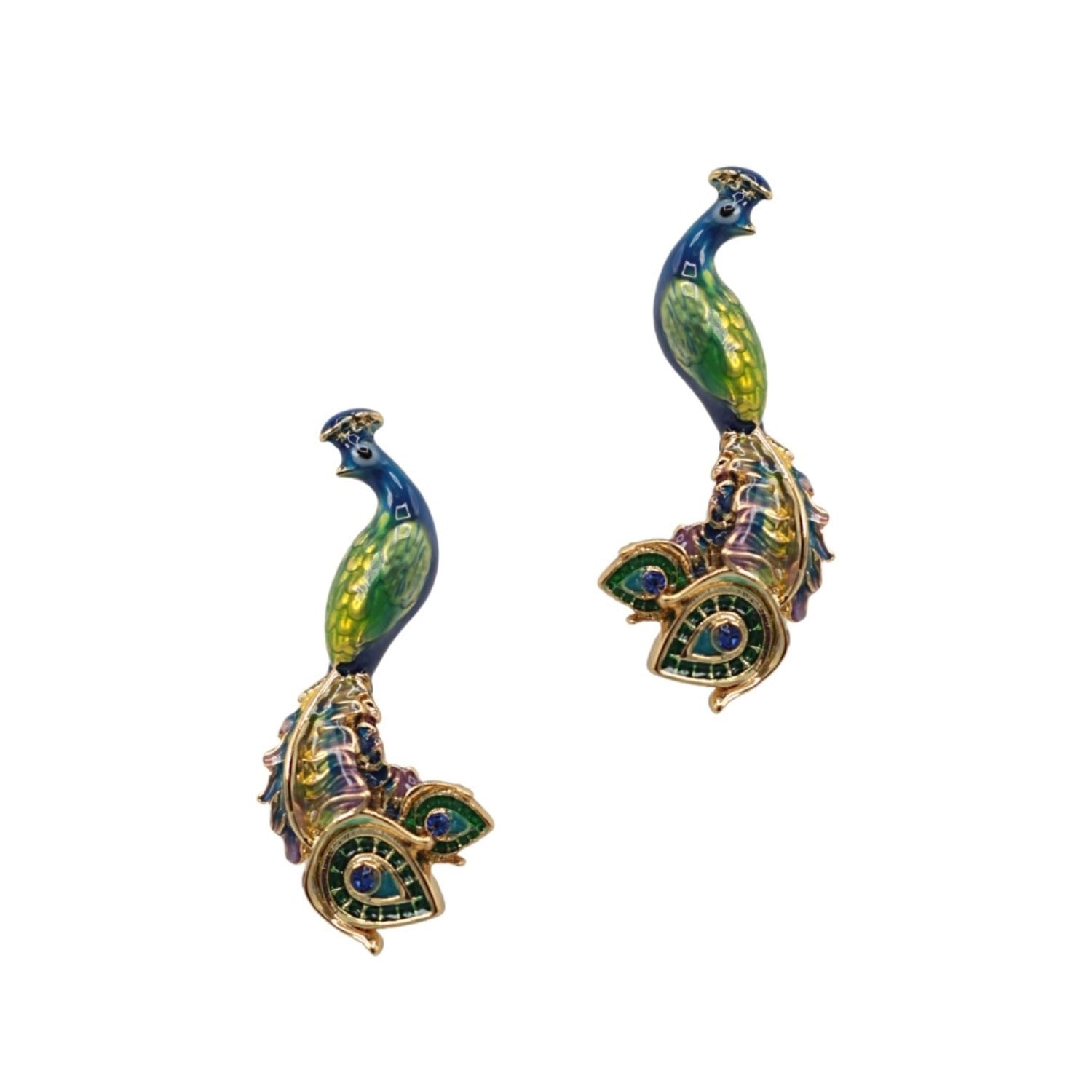 Peacock Enamelled Earrings