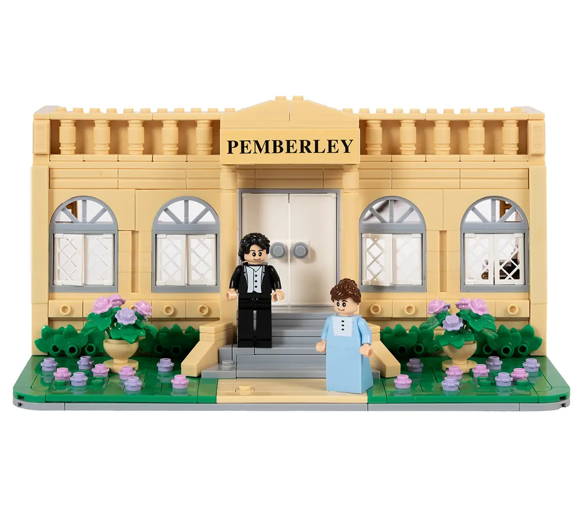 Lego style brick building toy in the shape of Pemberley from Jane Austen's novel Pride and Prejudice