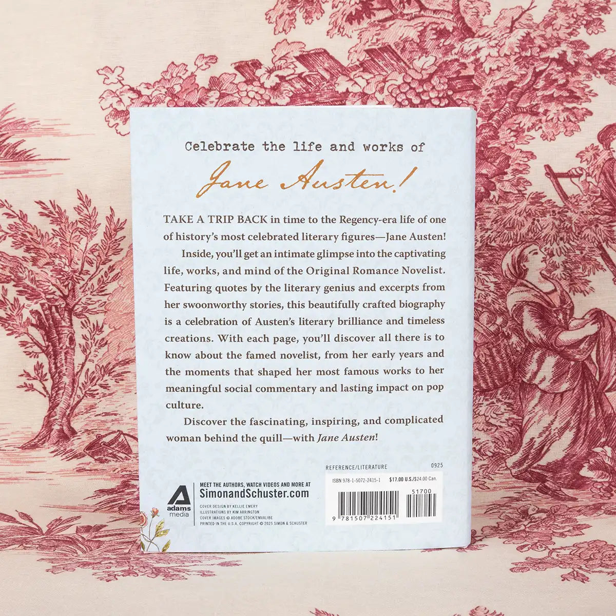 Book cover of a biography on Jane Austen with decorative pink and beige background