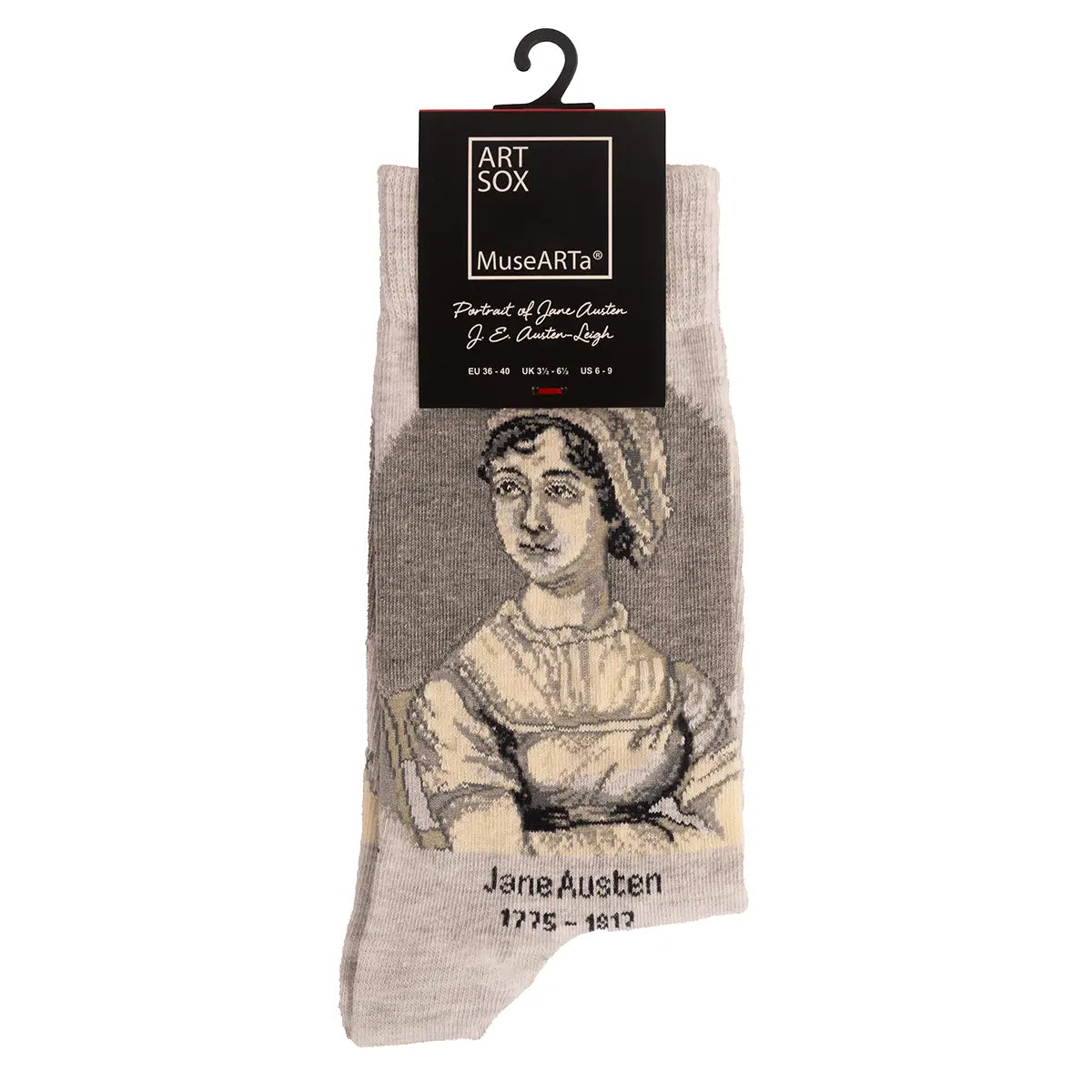 MuseARTa brand Jane Austen socks in original packaging
