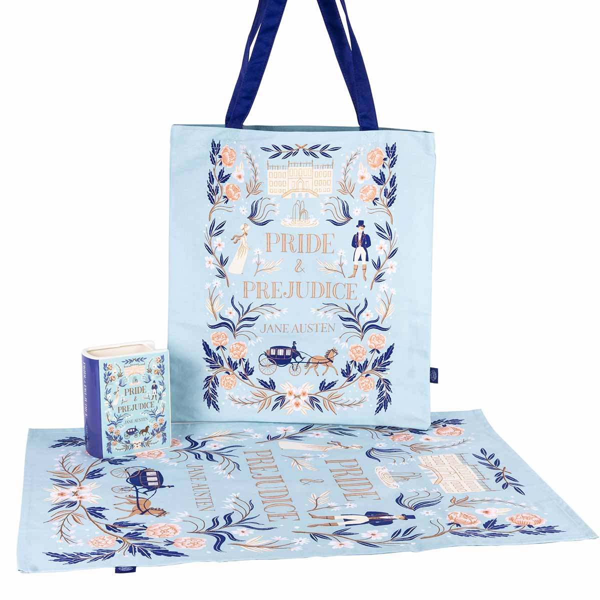 Pride and Prejudice Tote Bag, Mini Ceramic Vase and Tea Towel.